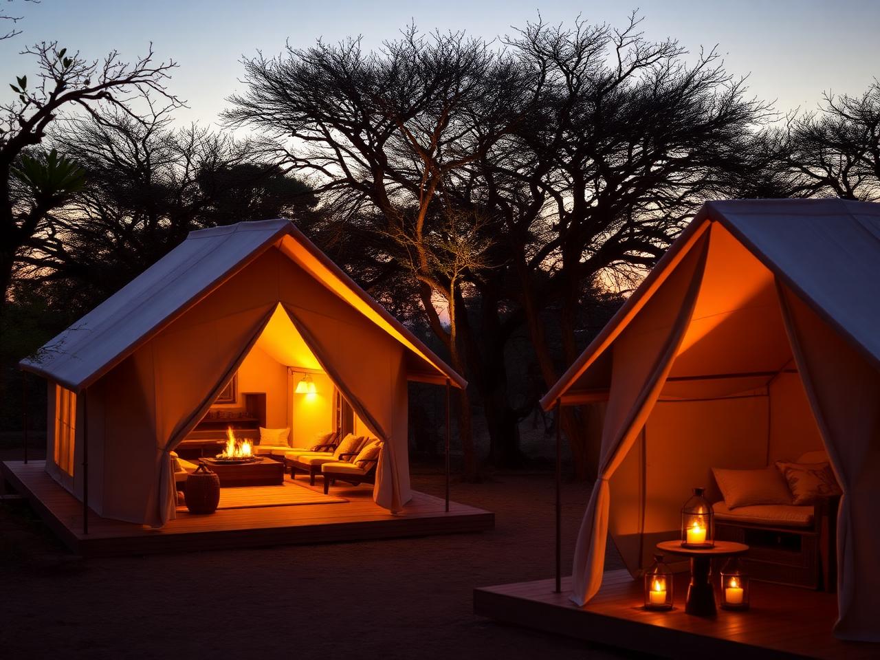Tented camp at dusk
